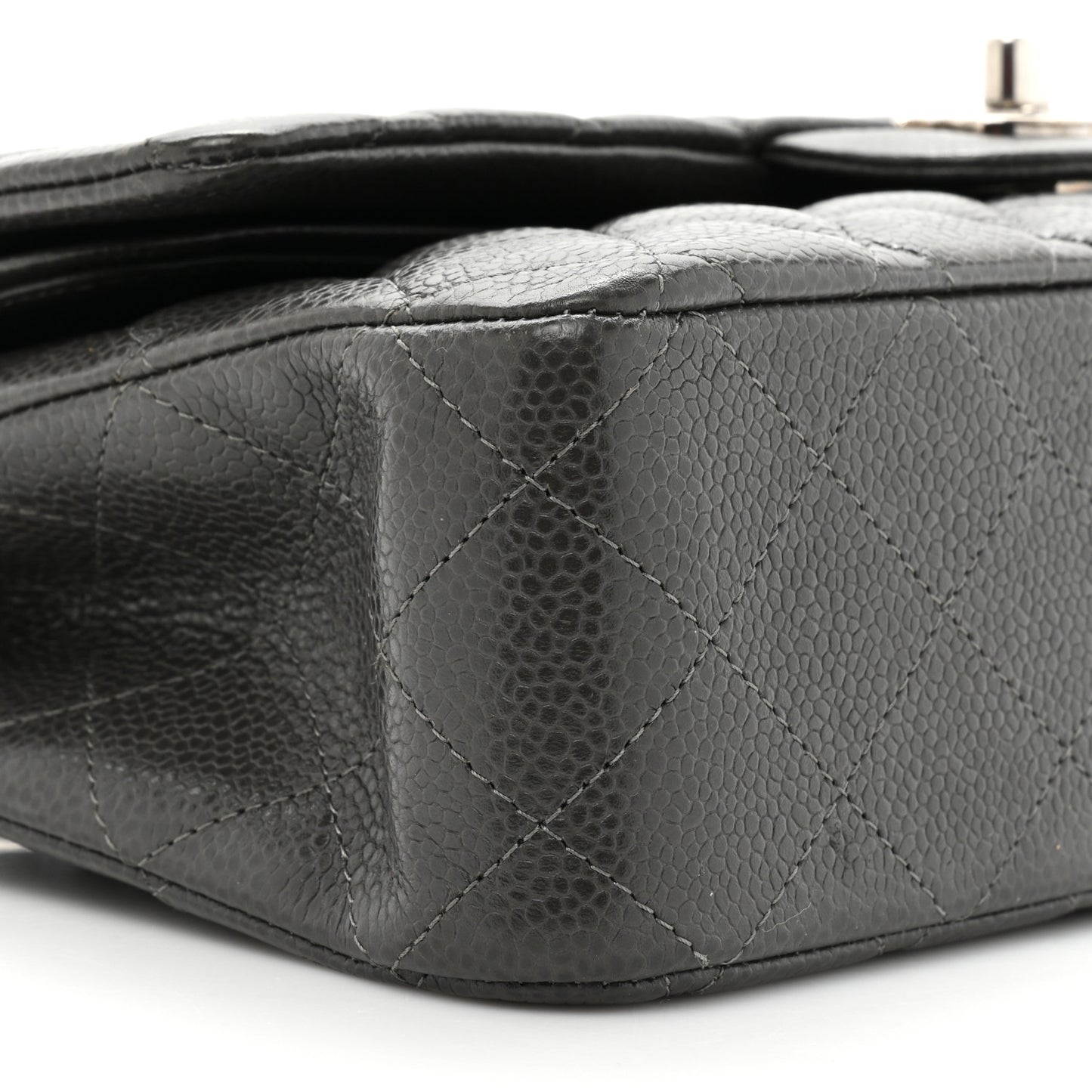 Caviar Quilted Medium Double Flap Dark Grey