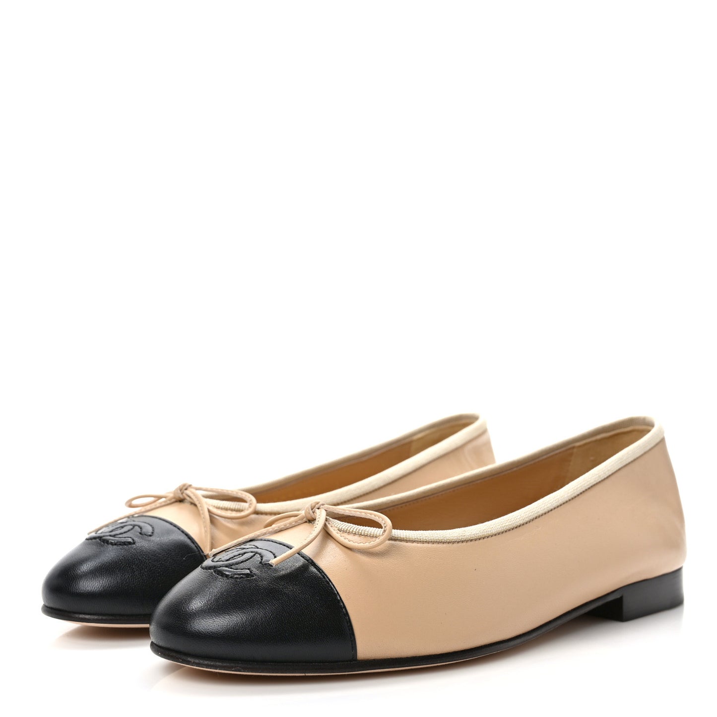 Lambskin Cap Toe CC Ballerina Flats 38 Beige Black