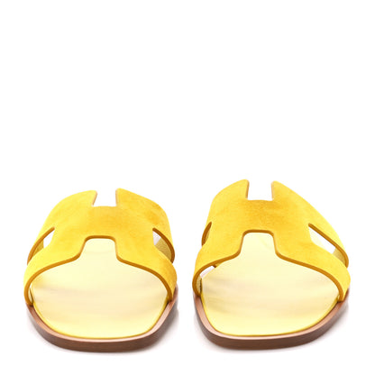 Hermes Suede Goatskin Oran Sandals 38.5 Jaune Bouton D'or 2 of 8