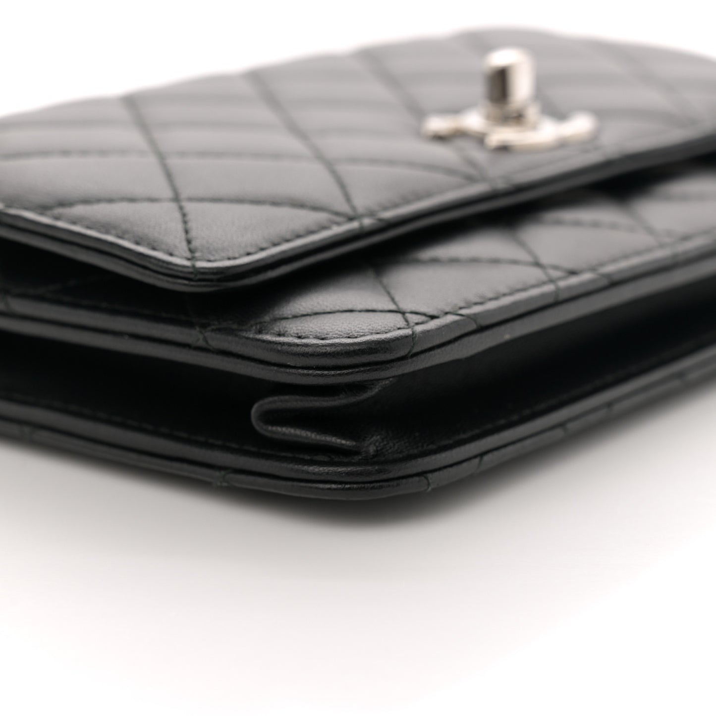 Lambskin Quilted Trendy CC Wallet On Chain WOC Black