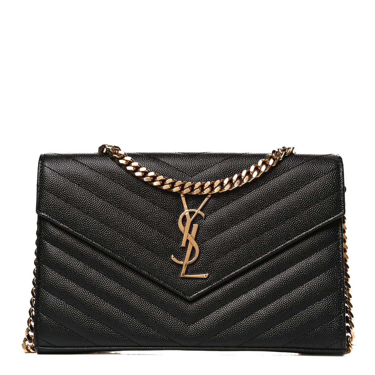 Grain De Poudre Matelasse Chevron Monogram Chain Wallet Black