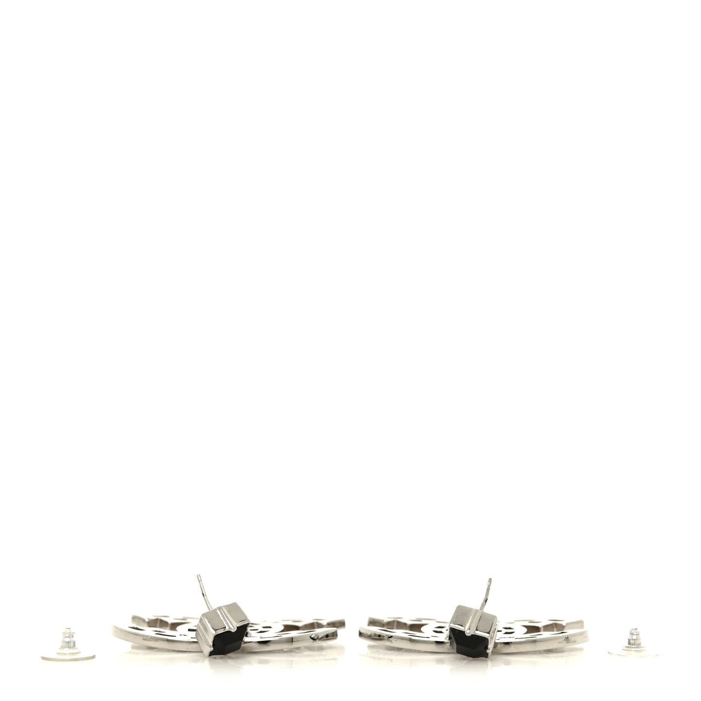 Baguette Crystal CC Drop Earrings Silver Black