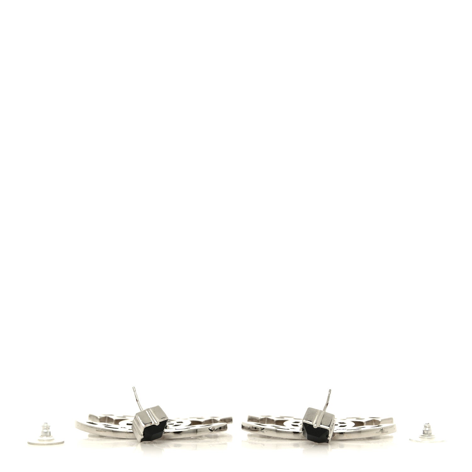 Chanel Baguette Crystal CC Drop Earrings Silver Black 4 of 5