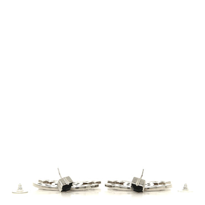 Chanel Baguette Crystal CC Drop Earrings Silver Black 4 of 5