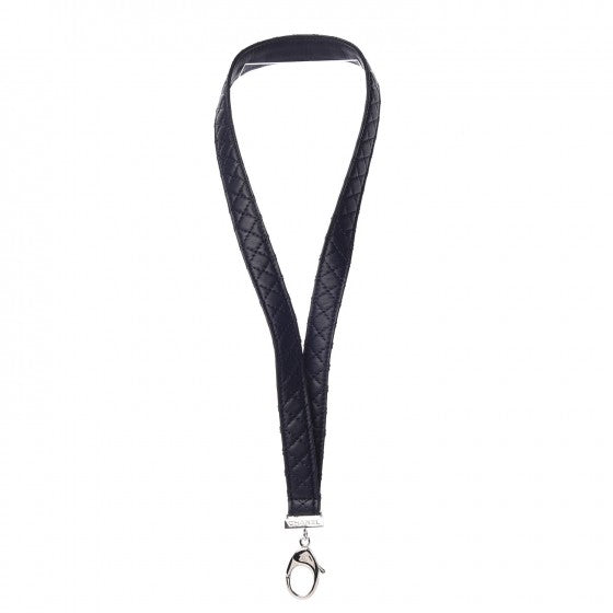 Chanel Lambskin Quilted Lanyard Key Holder Necklace Navy 3 of 4