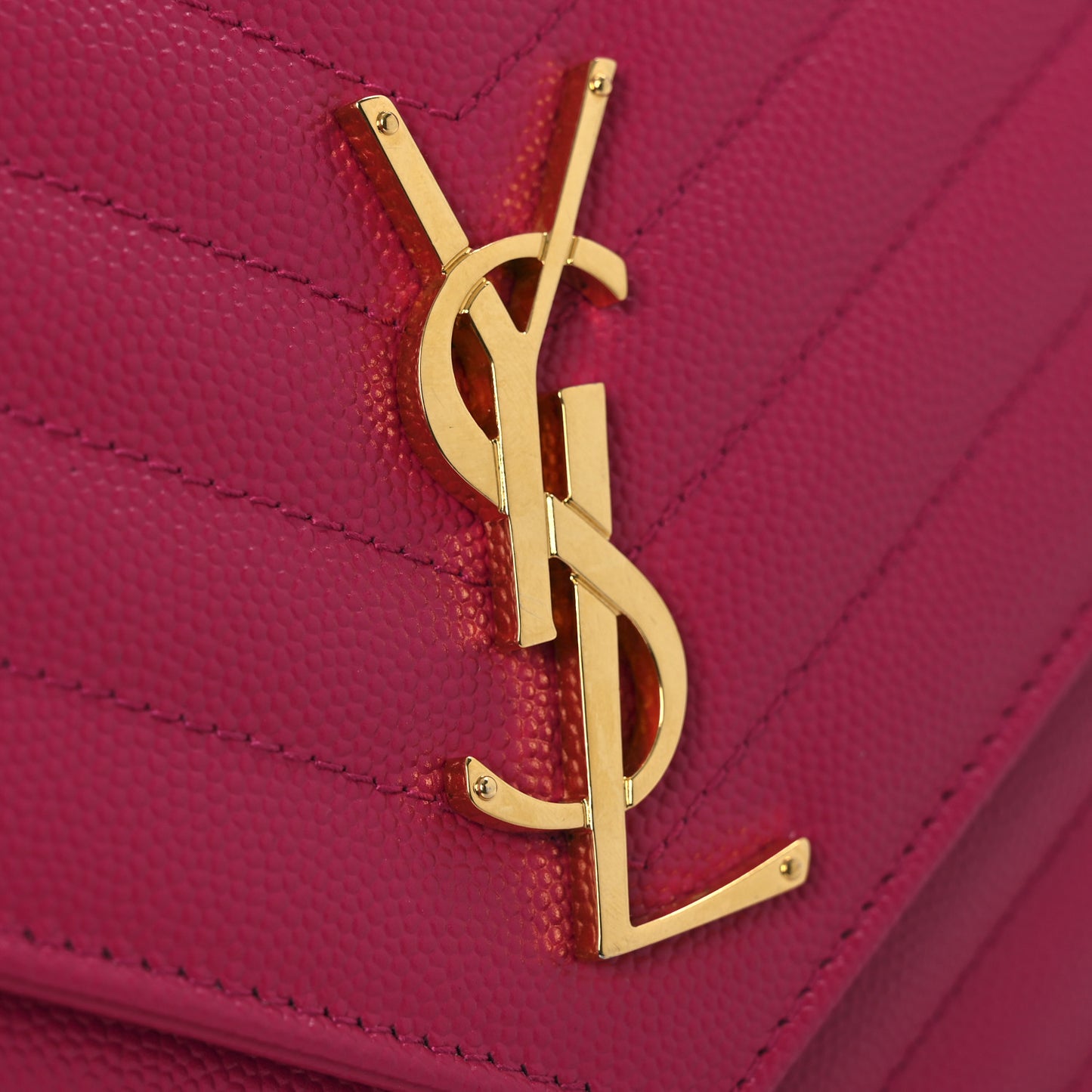 Grain De Poudre Matelasse Chevron Monogram Chain Wallet Lipstick Fuchsia