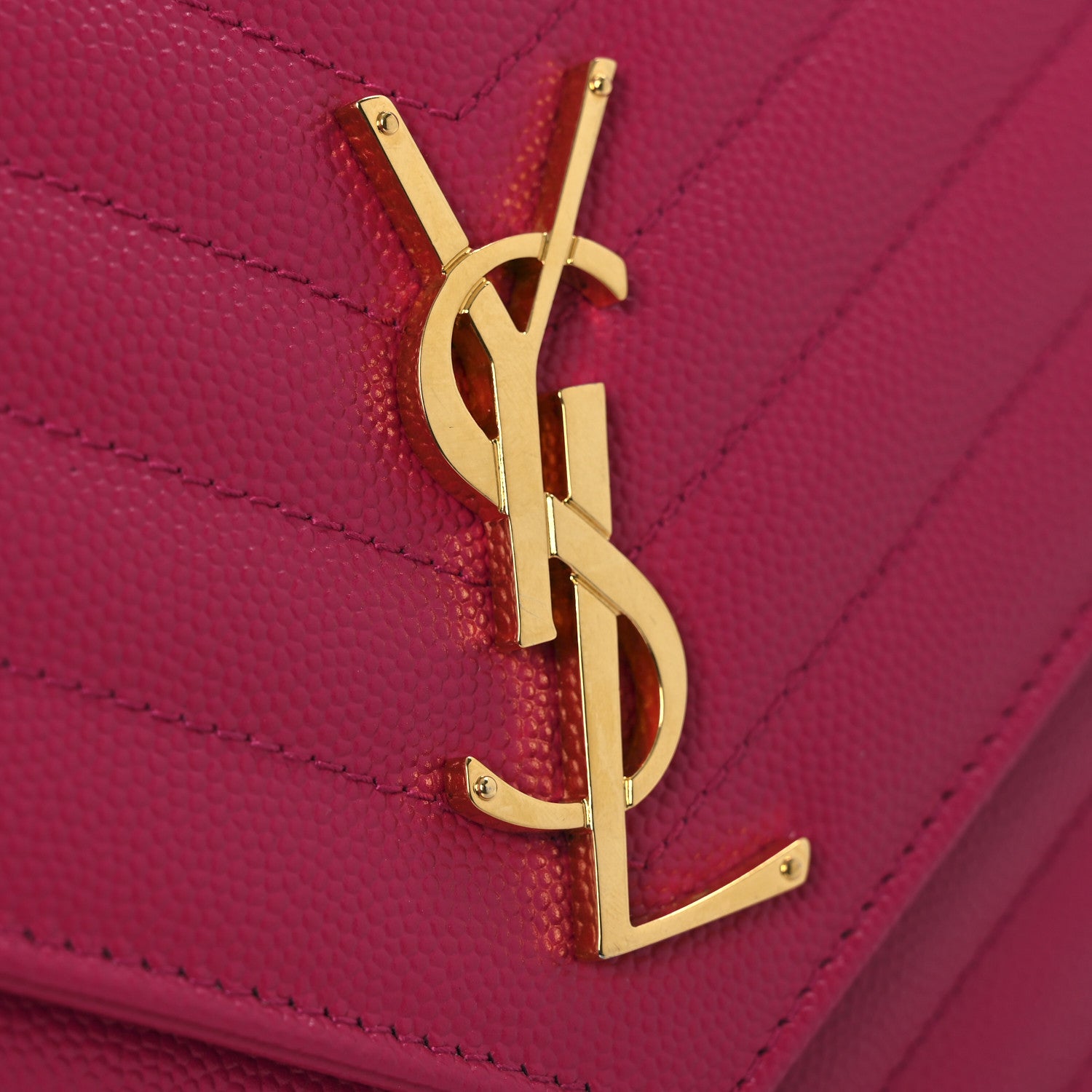 Saint Laurent Grain De Poudre Matelasse Chevron Monogram Chain Wallet Lipstick Fuchsia 11 of 11