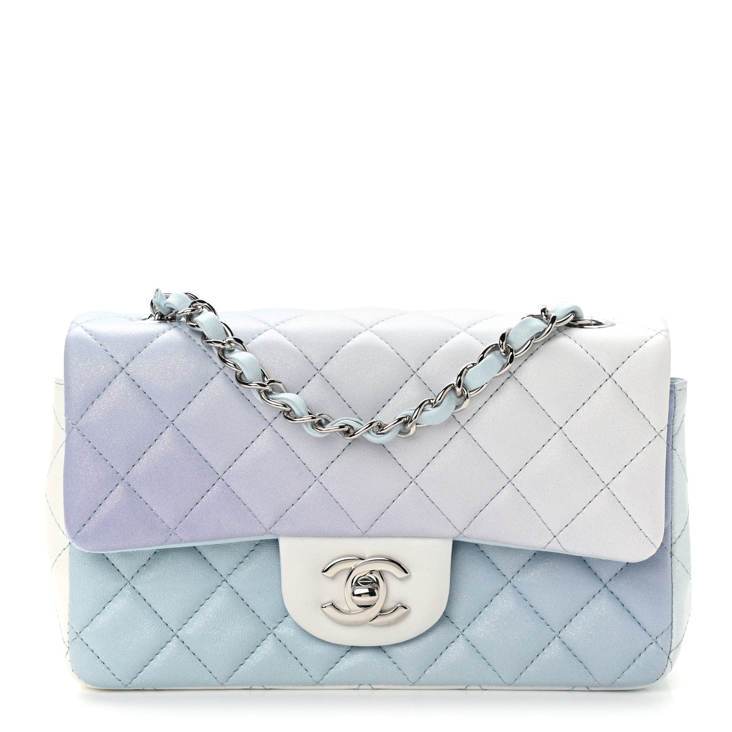Chanel Perforated Lambskin Quilted Mini Rectangular Flap Light Blue Light Purple White 1 of 11
