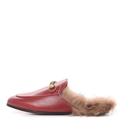 Gucci Betis Glamour Calfskin Fur Womens Princetown Slippers 36 Hibiscus Red Naturale 1 of 13