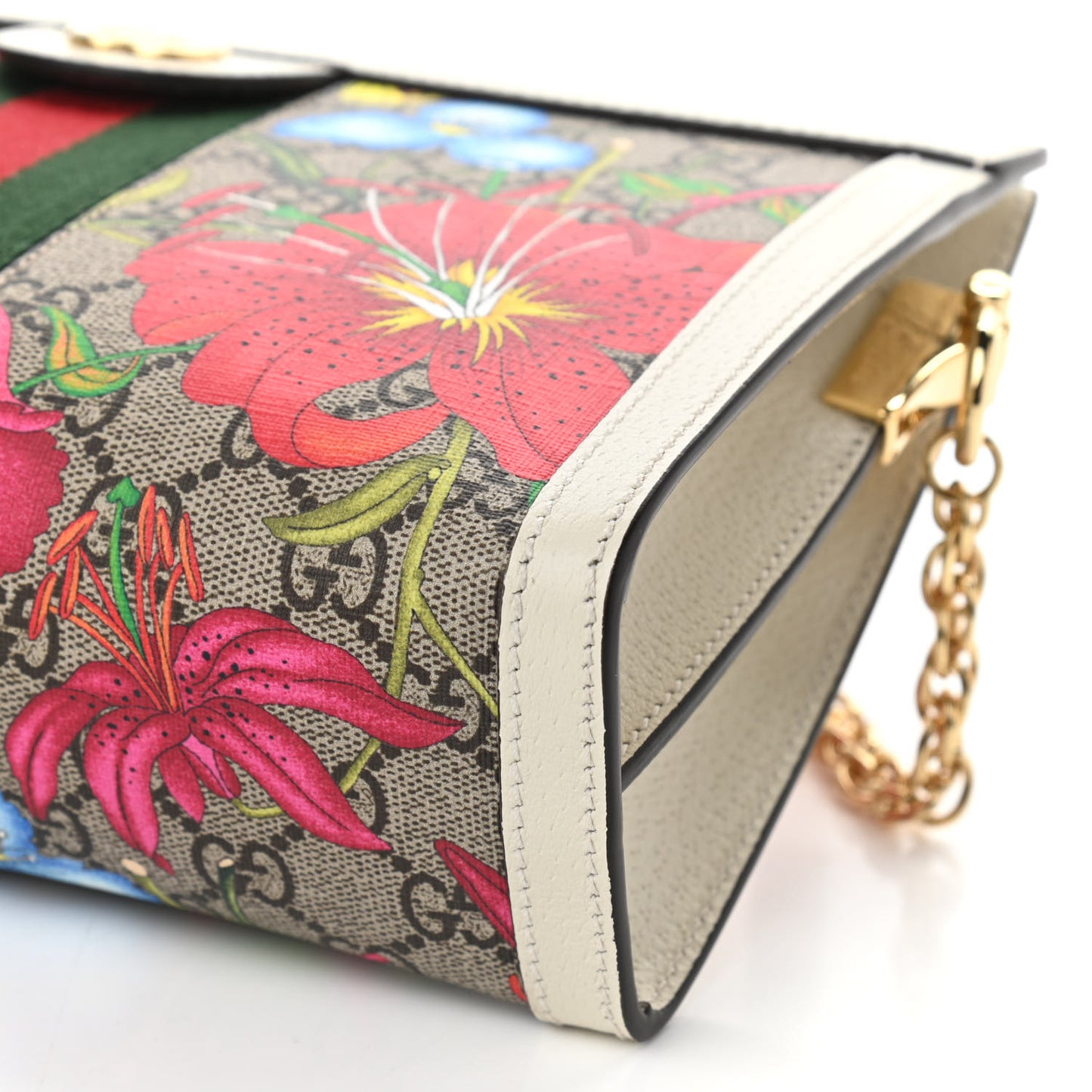 GG Supreme Monogram Flora Web Small Ophidia Chain Shoulder Bag White