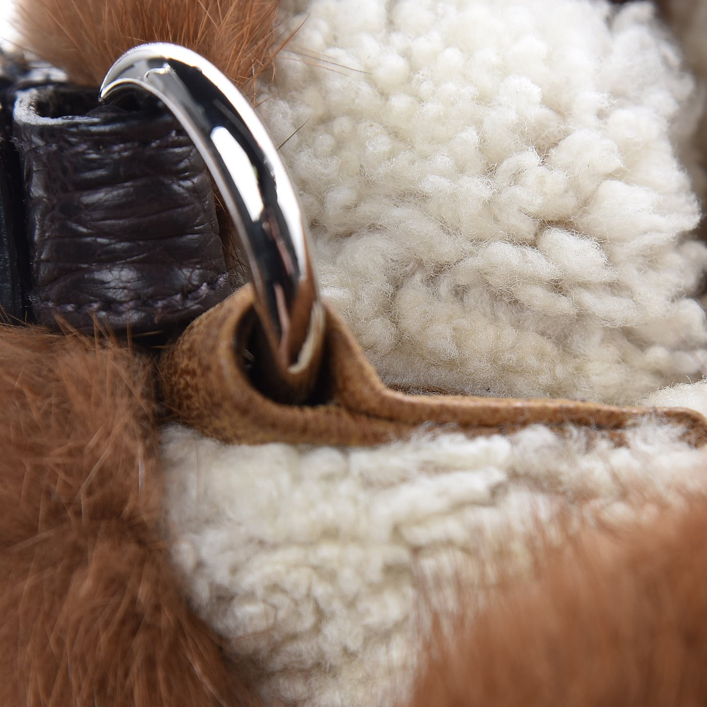 Suede Shearling Mink Fur Crocodile Shoulder Bag Brown