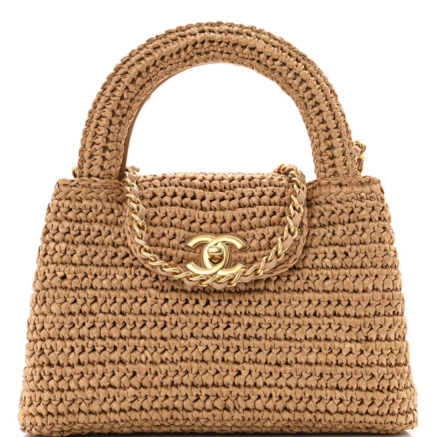 Braided Raffia Nano Kelly Flap Bag Dark Beige