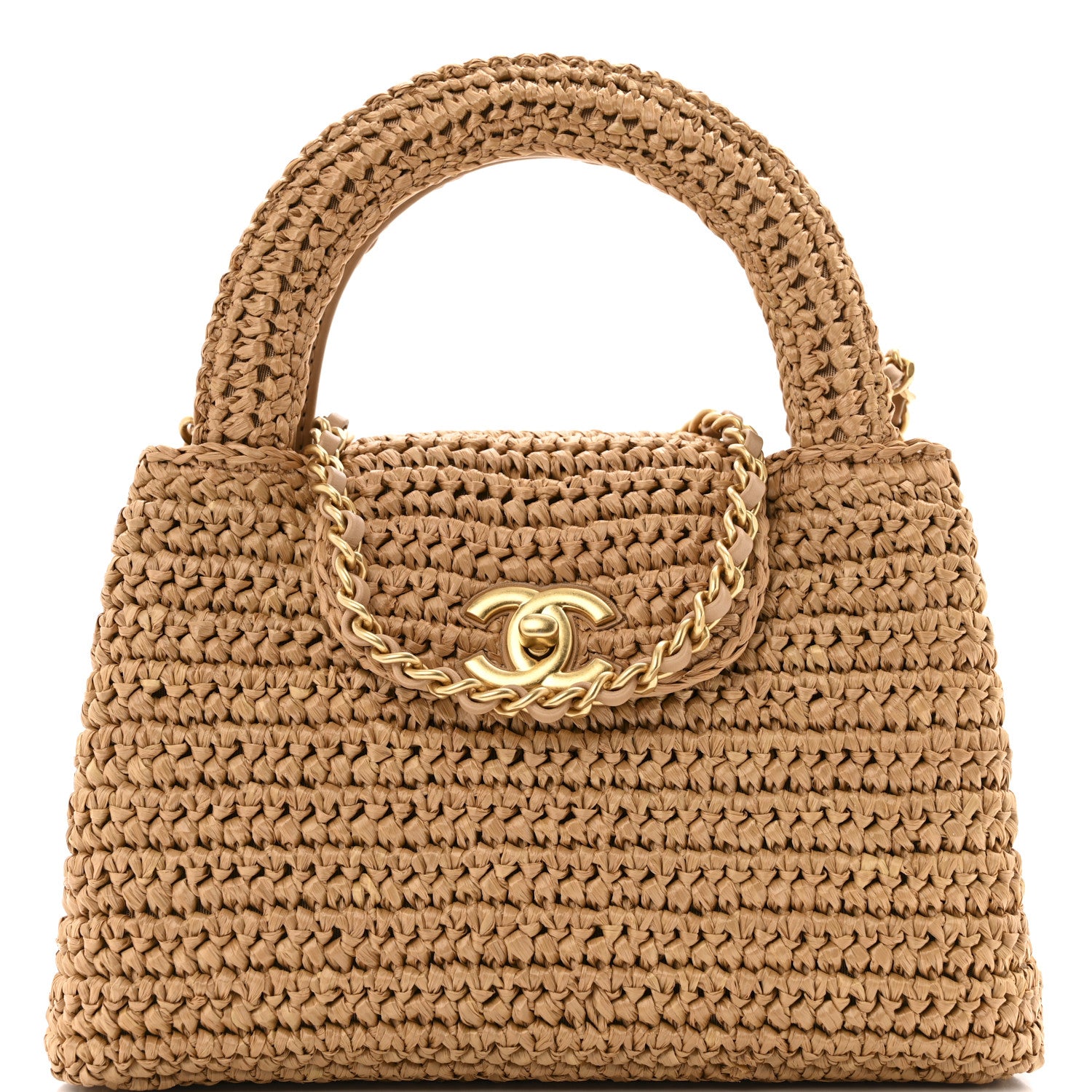Chanel Braided Raffia Nano Kelly Flap Bag Dark Beige 8 of 12