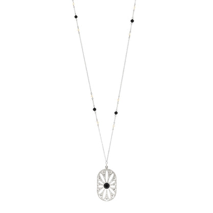 Tiffany Sterling Silver Black Onyx Cultured Pearl Ziegfeld Daisy Pendant Necklace 1 of 5