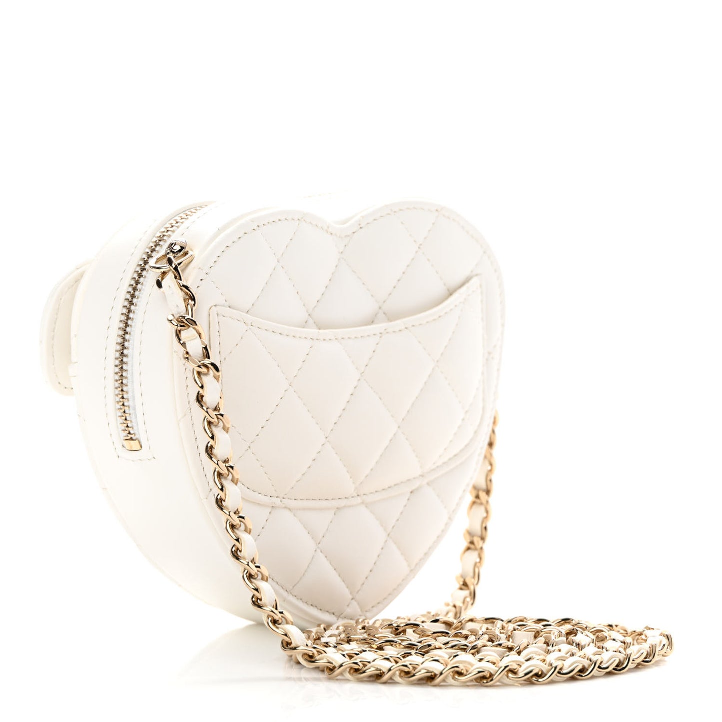 Lambskin Quilted CC In Love Heart Clutch With Chain White