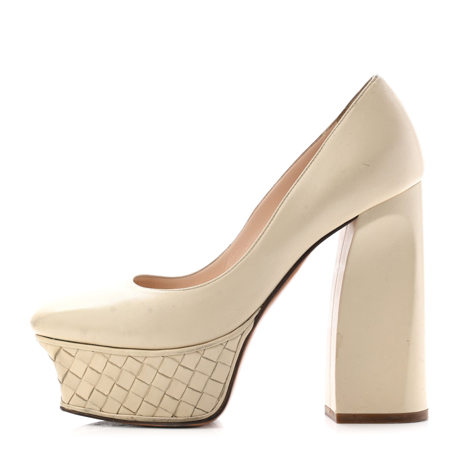 Bottega Veneta Nappa Intrecciato Platform Pumps 38 Nude 1 of 7