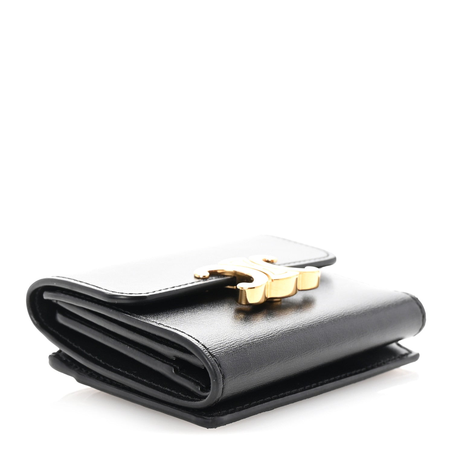 Celine Shiny Calfskin Compact Triomphe Wallet With Coin Purse Black 4 of 8