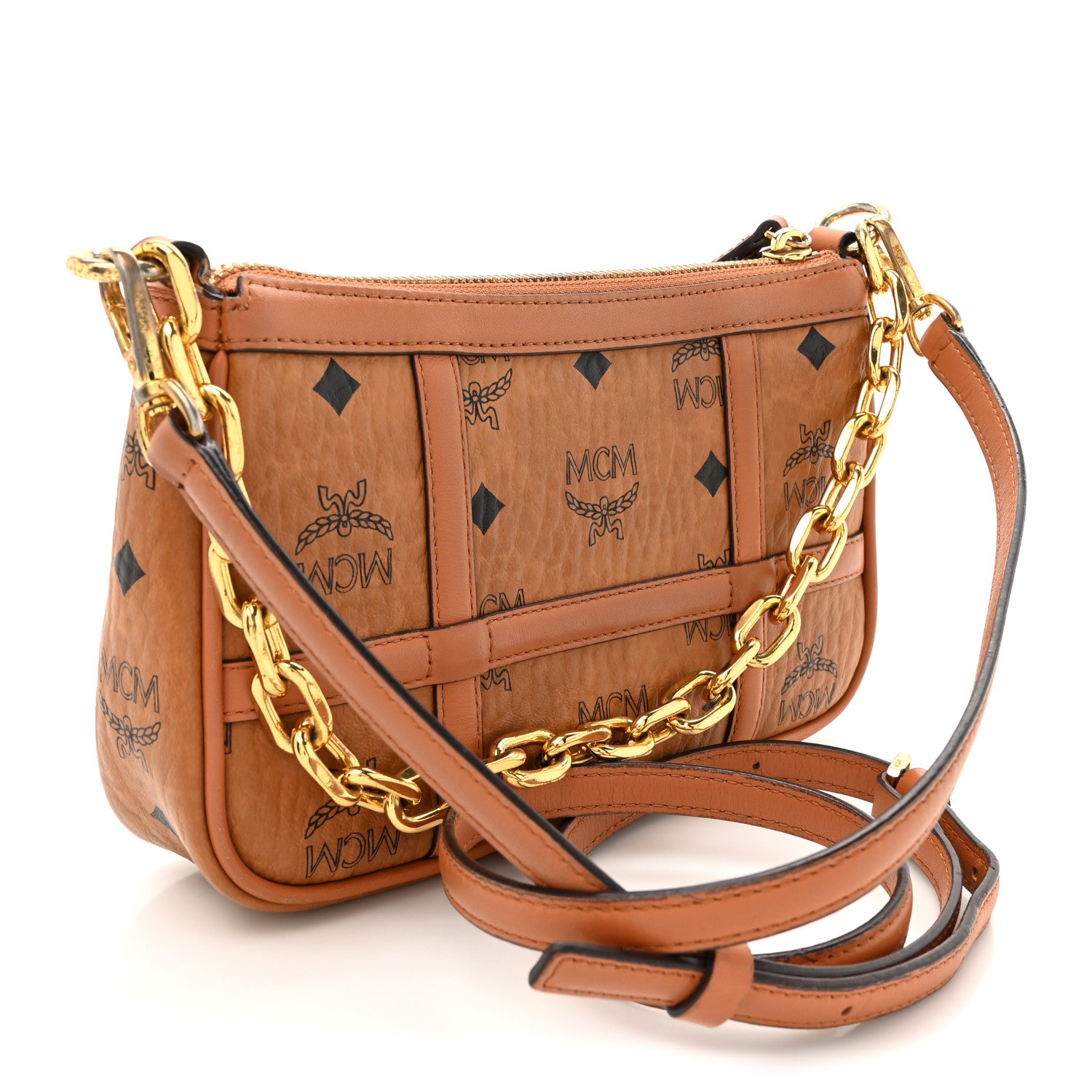 MCM Visetos Nappa Mini Delmy Chain Shoulder Bag Cognac 3 of 13