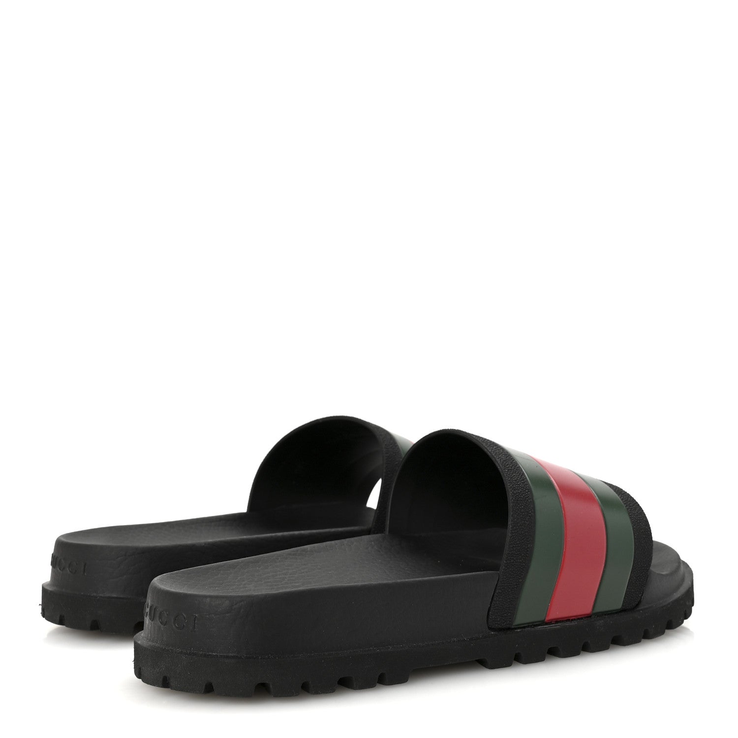 Gucci Rubber Web Mens Lug Sole Slide Sandals 7 Black Green Red 5 of 8