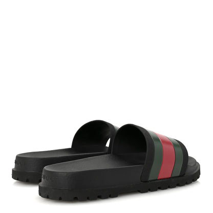 Gucci Rubber Web Mens Lug Sole Slide Sandals 7 Black Green Red 5 of 8