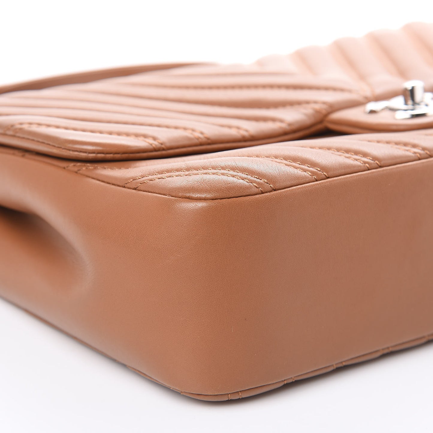 Lambskin Chevron Double Stitch Jumbo Single Flap Camel