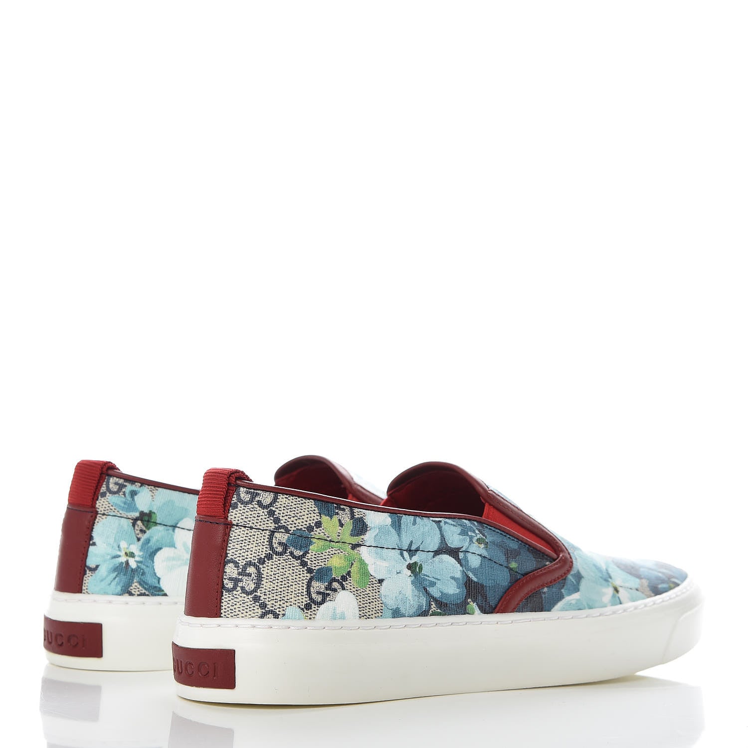 Gucci GG Supreme Monogram Blooms Womens Slip On Sneakers 38 Beige Blue Navy Red 4 of 10