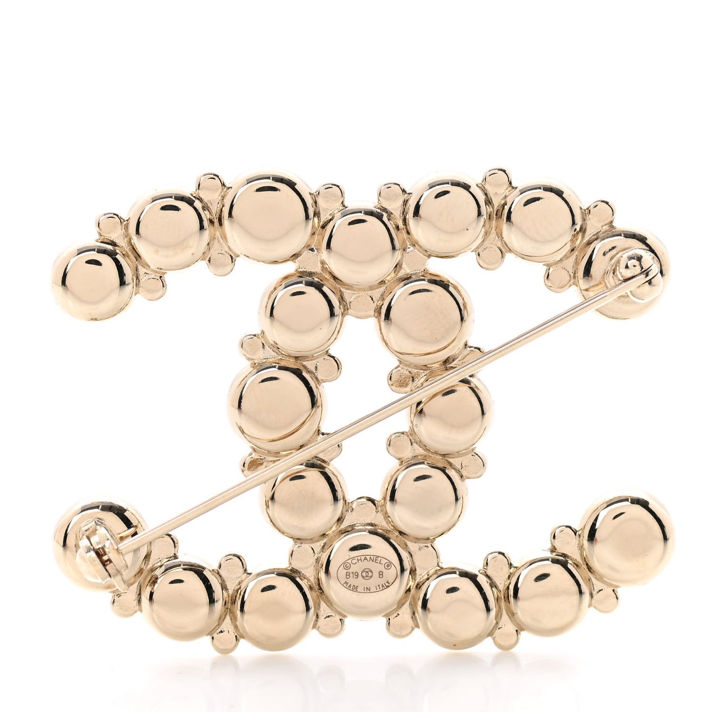 Crystal Pearl Metal Resin Polka Dot CC Brooch Black Gold
