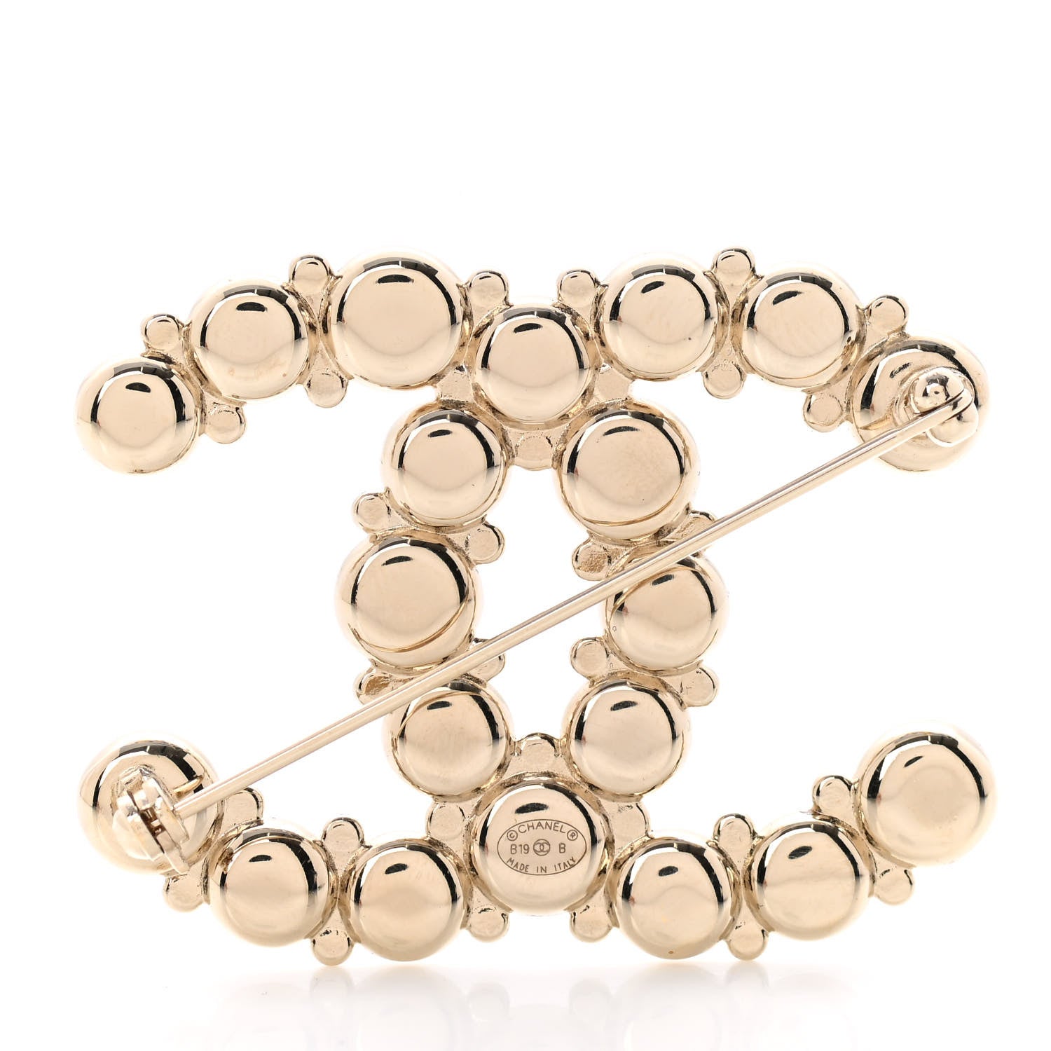 Chanel Crystal Pearl Metal Resin Polka Dot CC Brooch Black Gold 3 of 5