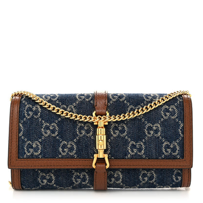 Gucci New Denim GG Monogram Jackie 1961 Chain Wallet Blue Tea Cuir 1 of 10