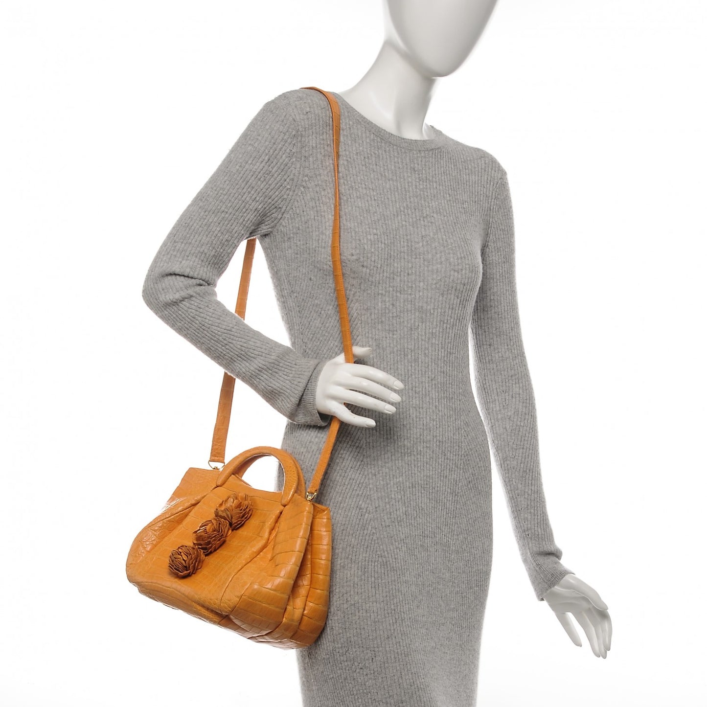Crocodile Flower Embellished Satchel Orange