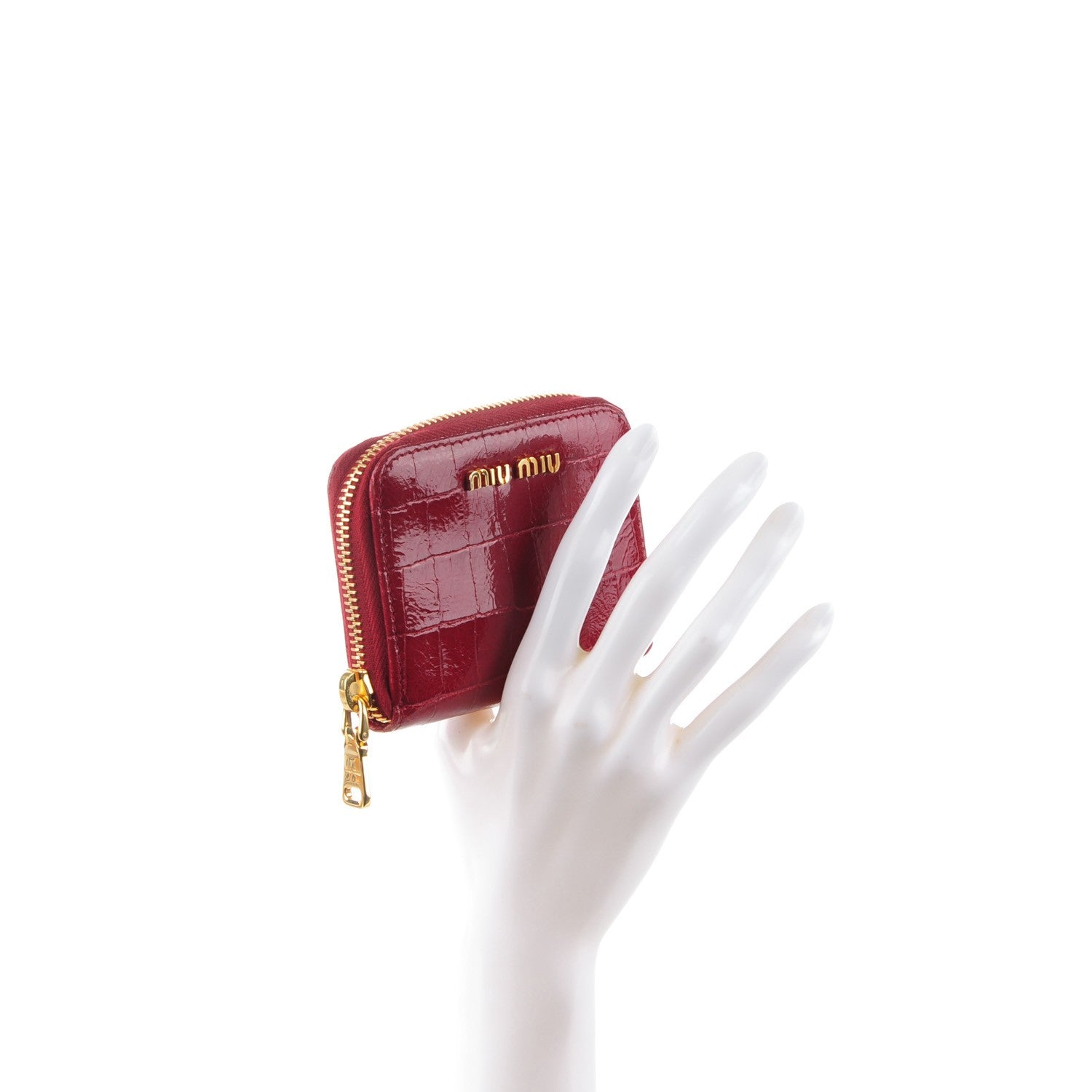 Miu Miu Patent Crocodile Embossed St Cocco Lux Compact Wallet Rubino 2 of 9
