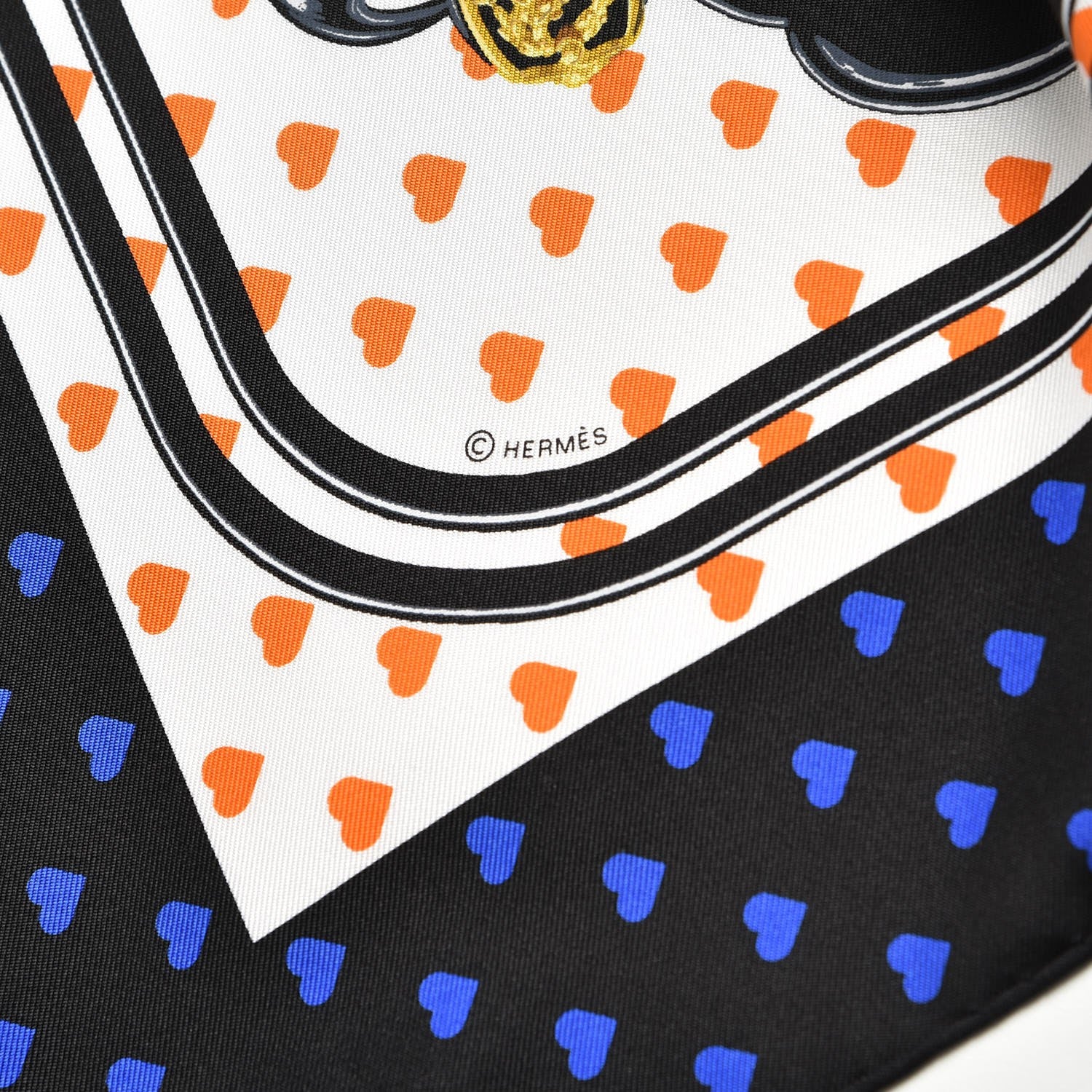 Hermes Silk Brides De Gala Love Pocket Square Black White Orange 4 of 6