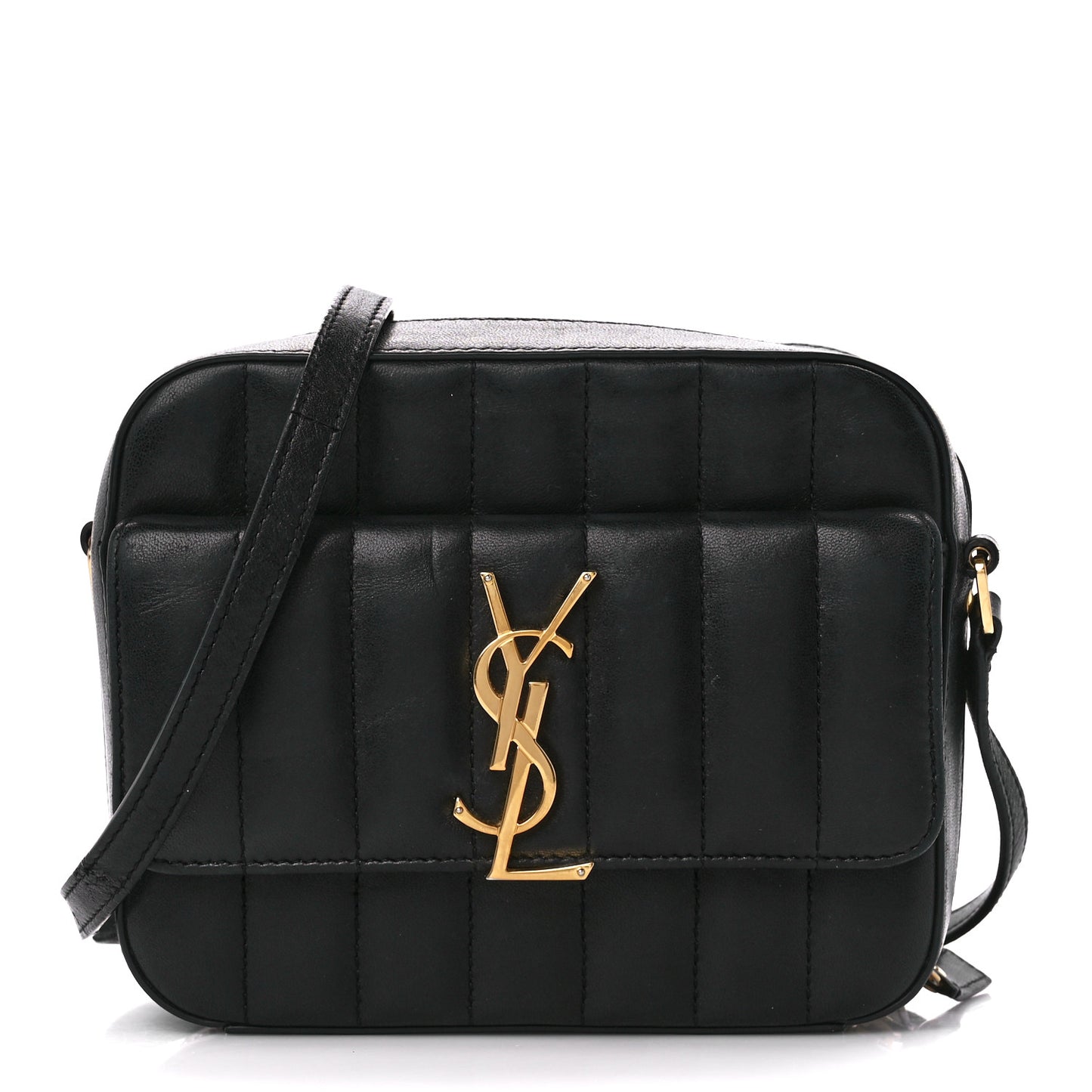 Lambskin Matelasse Monogram Vicky Camera Bag Black