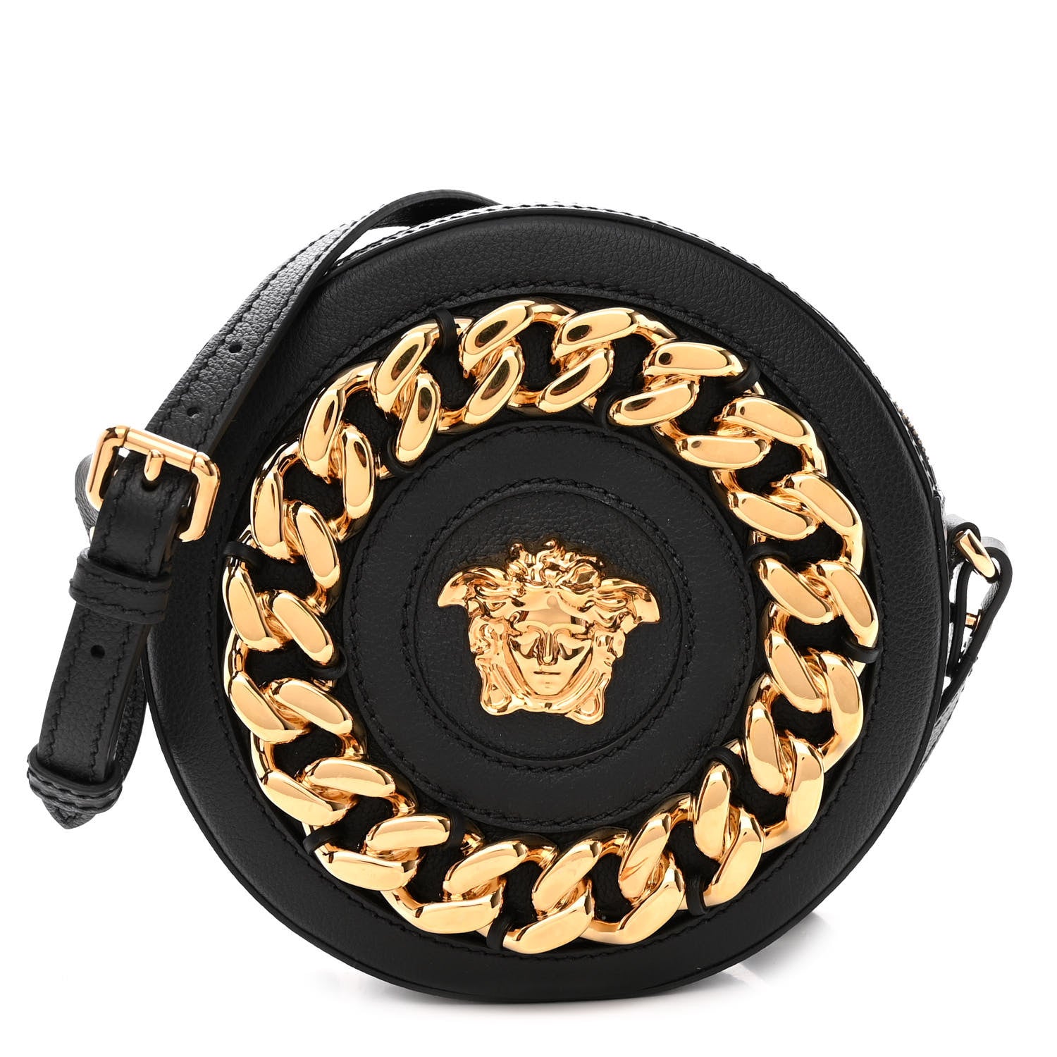 Versace Grained Calfskin Mini La Medusa Disco Round Crossbody Bag Black 1 of 8