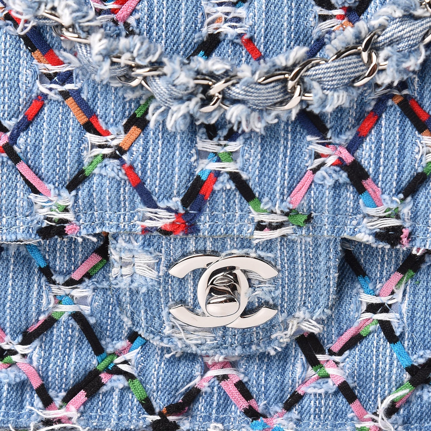 Woven Denim Medium Flap Multicolor