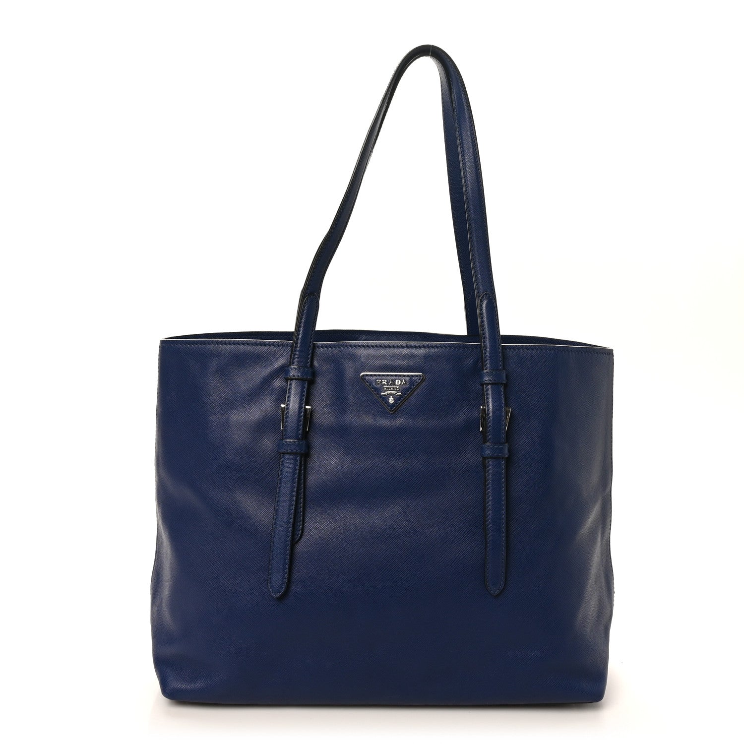 Prada Saffiano Cuir Medium Double Handle Tote Bluette 1 of 9