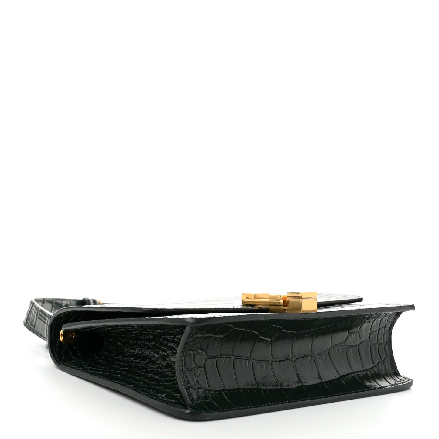Calfskin Crocodile Embossed Carre Satchel Dark Mint