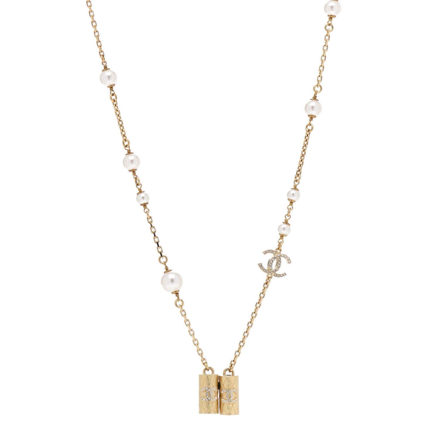 Chanel Crystal Pearl Airpod Necklace Gold 1 of 4