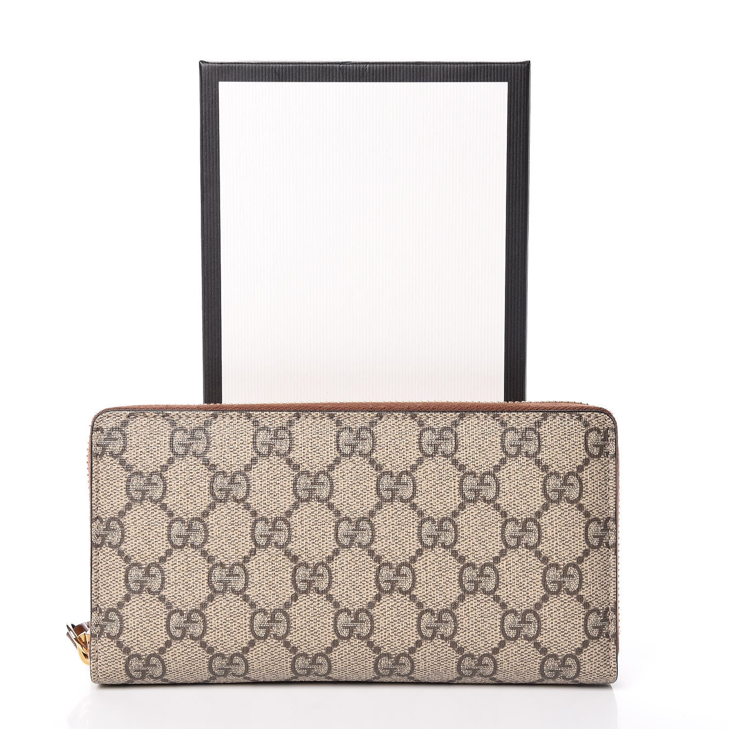Gucci GG Supreme Monogram Cuoio Toscano Zip Around Wallet Beige Ebony Cuir 8 of 8