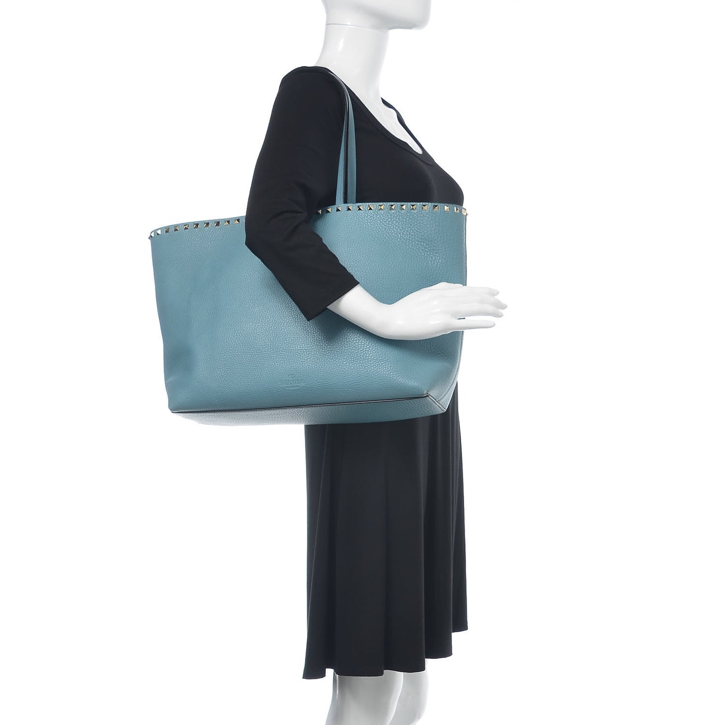 Grained Calfskin Rockstud Shoulder Tote Niagara