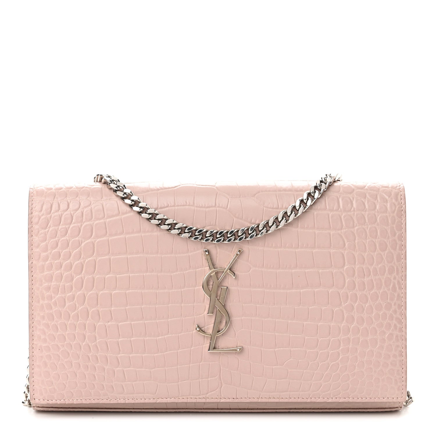 Saint Laurent Calfskin Crocodile Embossed Monogram Chain Wallet Rose Antic 1 of 10