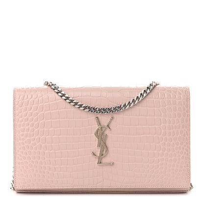 Saint Laurent Calfskin Crocodile Embossed Monogram Chain Wallet Rose Antic 1 of 10