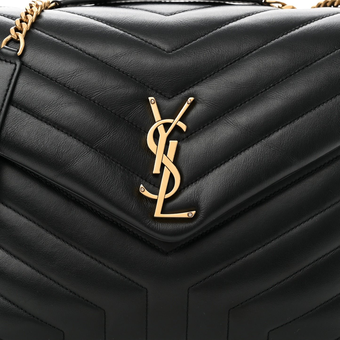 Calfskin Y Quilted Monogram Medium Loulou Chain Satchel Black