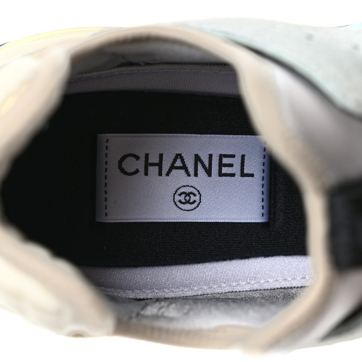 Chanel Fabric Suede Calfskin Mesh Womens CC Sneakers 39.5 Black Blue Ivory 7 of 9