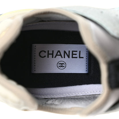 Chanel Fabric Suede Calfskin Mesh Womens CC Sneakers 39.5 Black Blue Ivory 7 of 9