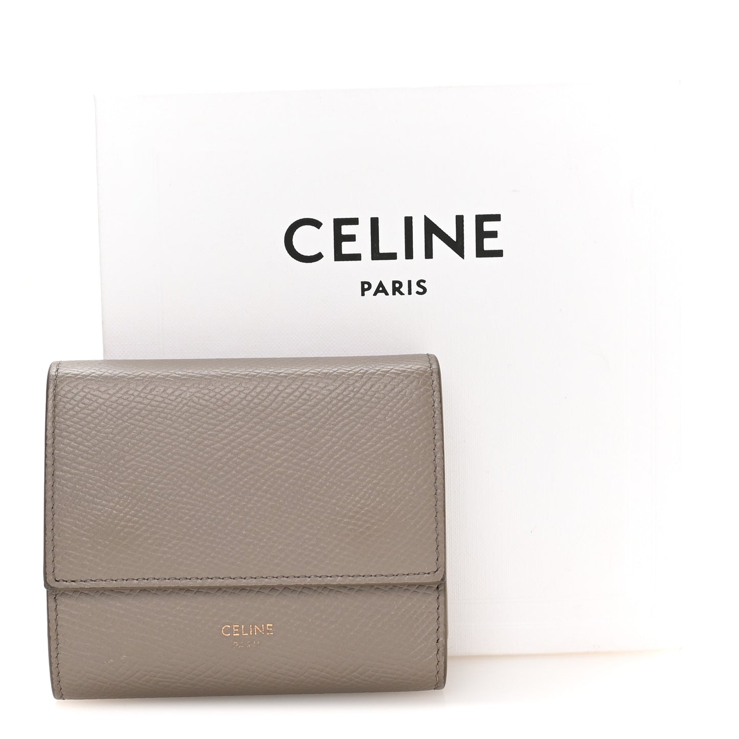 Grained Calfskin Small Tri-Fold Wallet Pebble