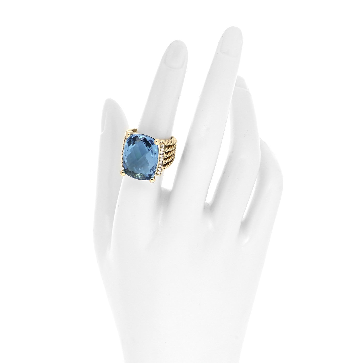 David Yurman 18K Yellow Gold Diamond Blue Topaz 20mm Wheaton Ring 54 6.75 2 of 5