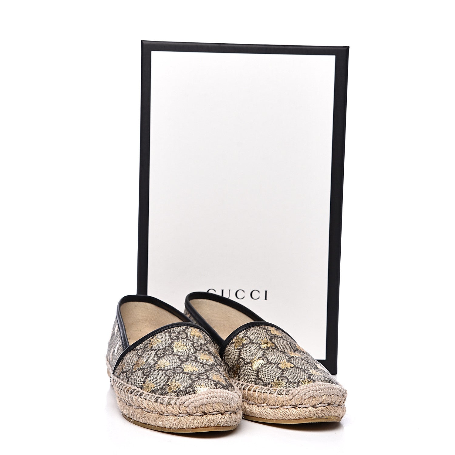Gucci GG Supreme Monogram Bees Espadrille Flats 36.5 Beige Ebony Oro Black 11 of 11
