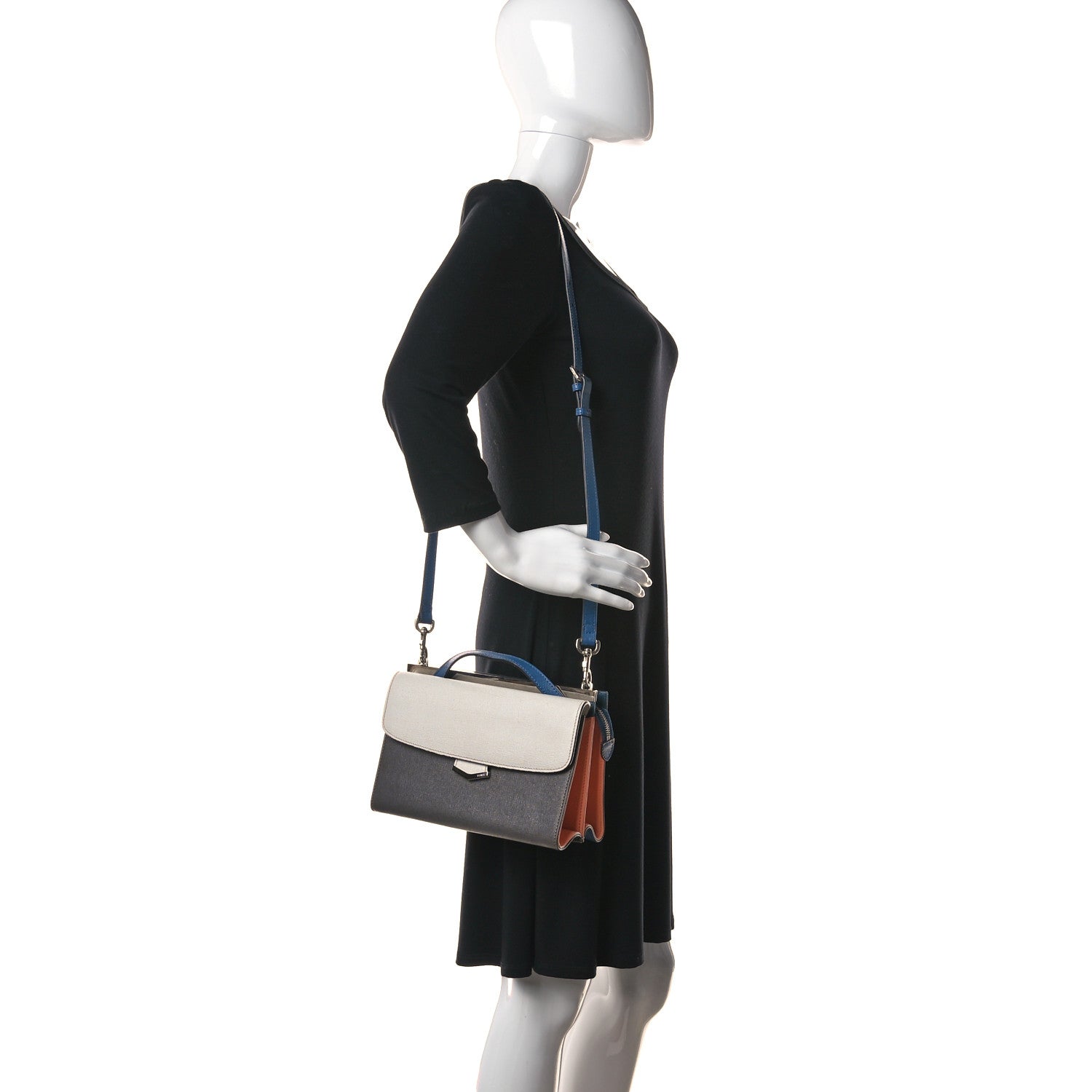 Fendi Vitello Elite Flamingo Colorblock Mini Demi Jour Shoulder Bag White Grey 2 of 13