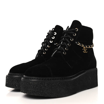 Chanel Velvet Chain Lace Up CC Short Boots 38.5 Black 4 of 9